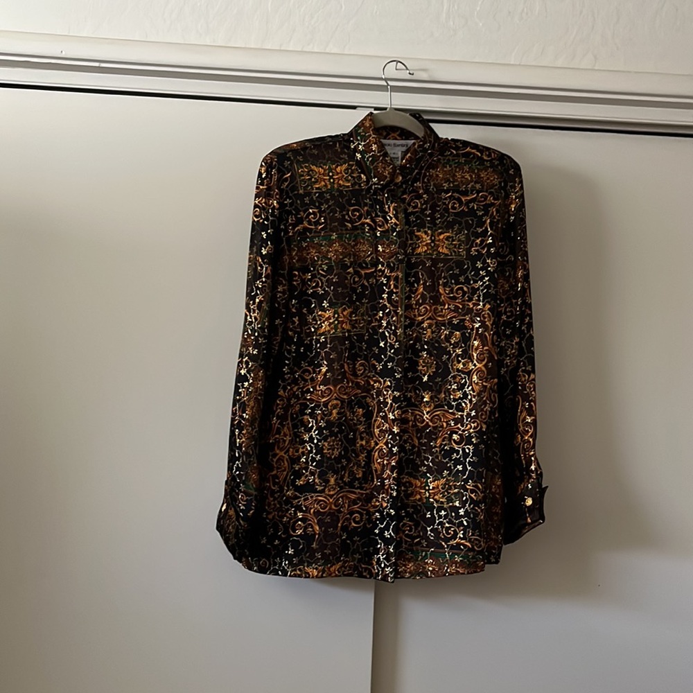 Paolo Santini Vintage Sz S 1980s Silk blouse with Metallic gold thread.
